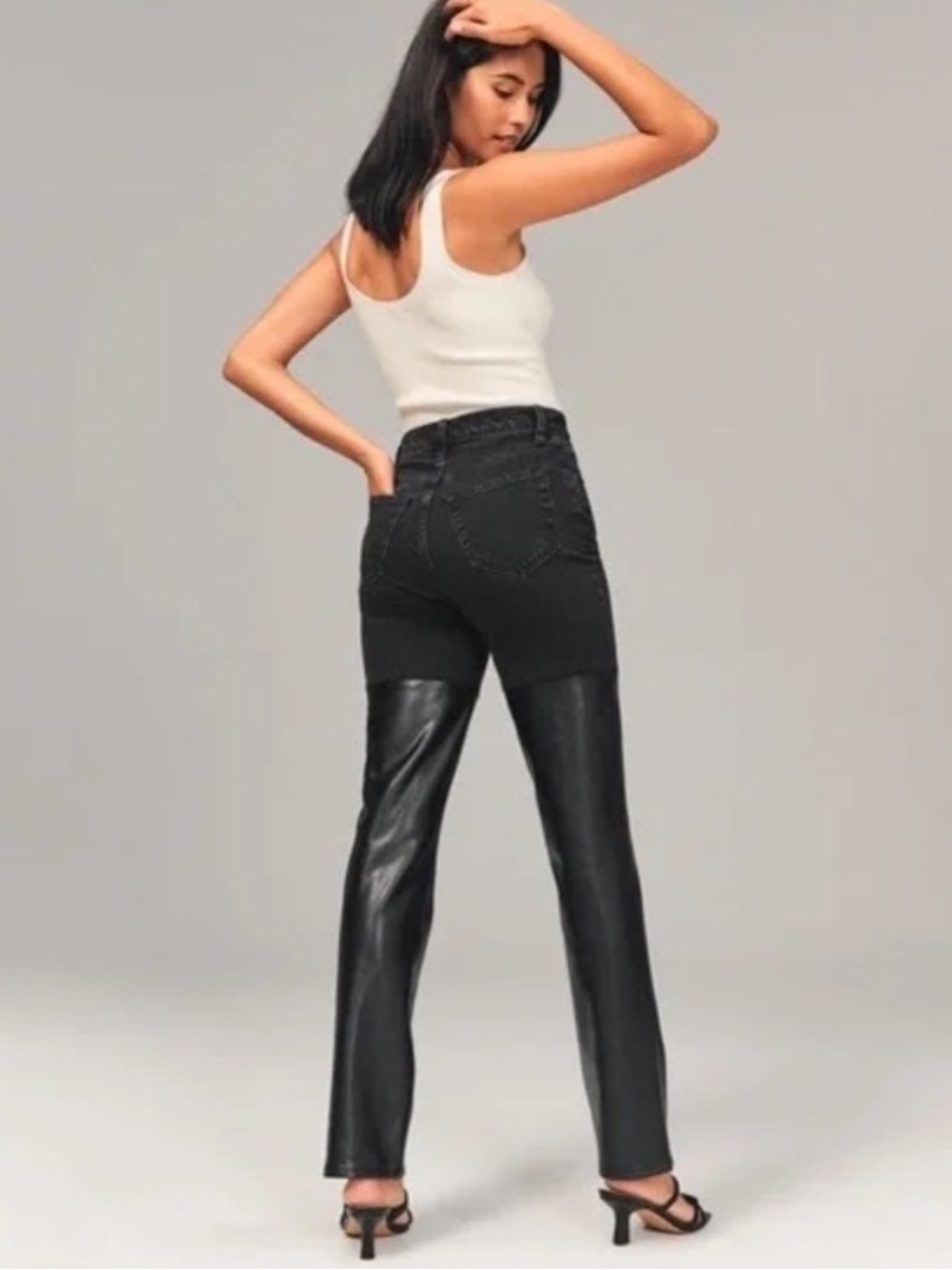 New! Abercrombie & Fitch Black Mixed-Material Straight-Leg Jeans